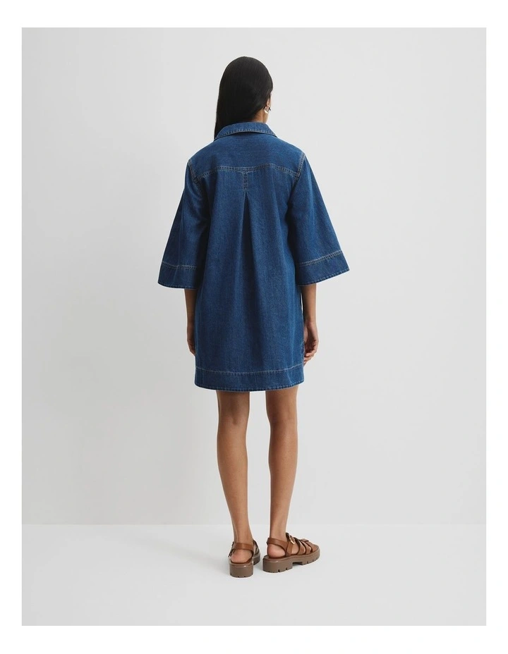 Chambray Popover Dress in Washed Indigo image 4