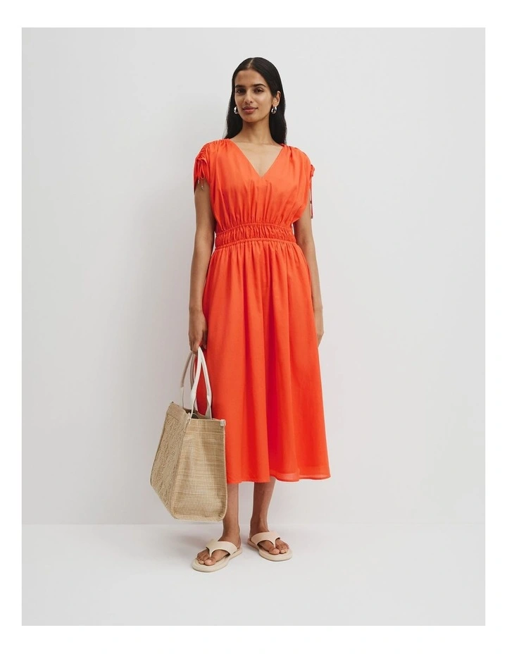 Waisted Midi Dress in Tangerine image 1