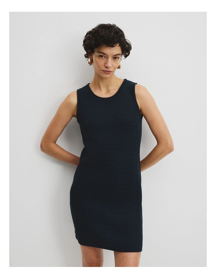 Organically Grown Cotton Crochet Knit Mini Dress in Navy image 1