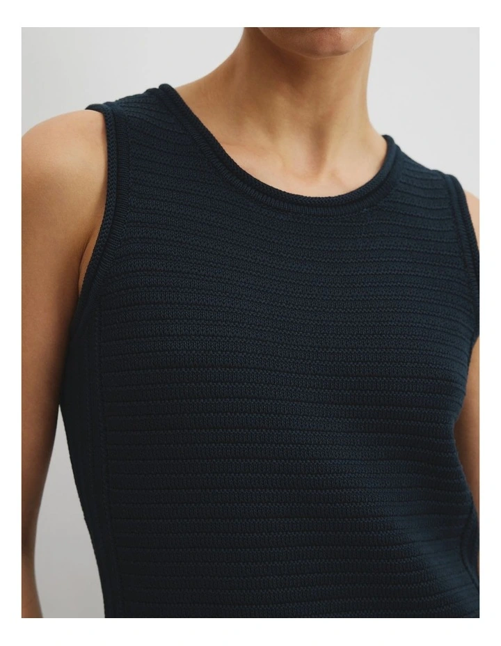 Organically Grown Cotton Crochet Knit Mini Dress in Navy image 3