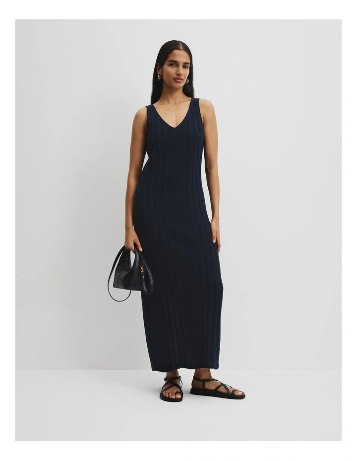 Organically Grown Cotton Linen Midi Dress in Navy image 1