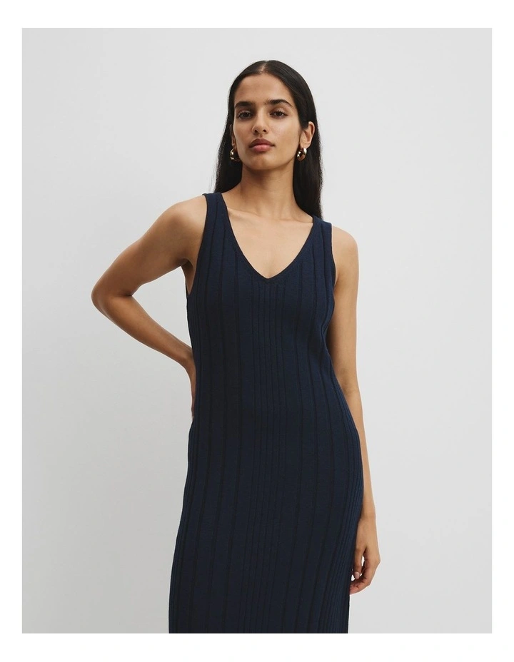 Organically Grown Cotton Linen Midi Dress in Navy image 2