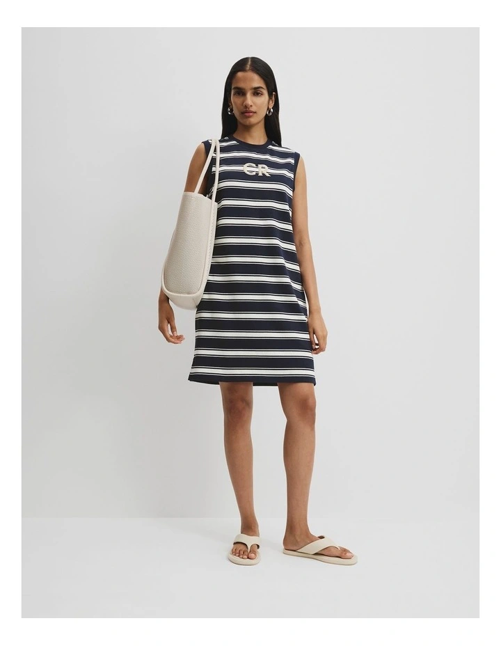 Australian Cotton Stripe Logo Tank Dress in Navy Stripe image 1