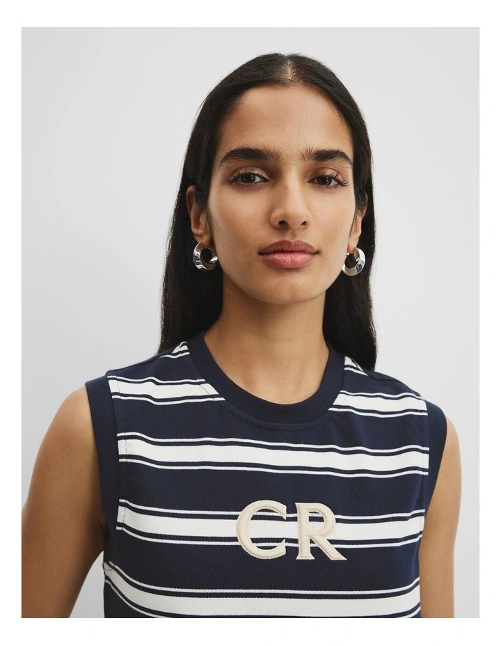Australian Cotton Stripe Logo Tank Dress in Navy Stripe image 2