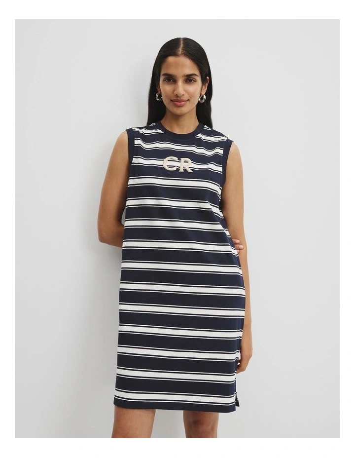 Australian Cotton Stripe Logo Tank Dress in Navy Stripe image 3