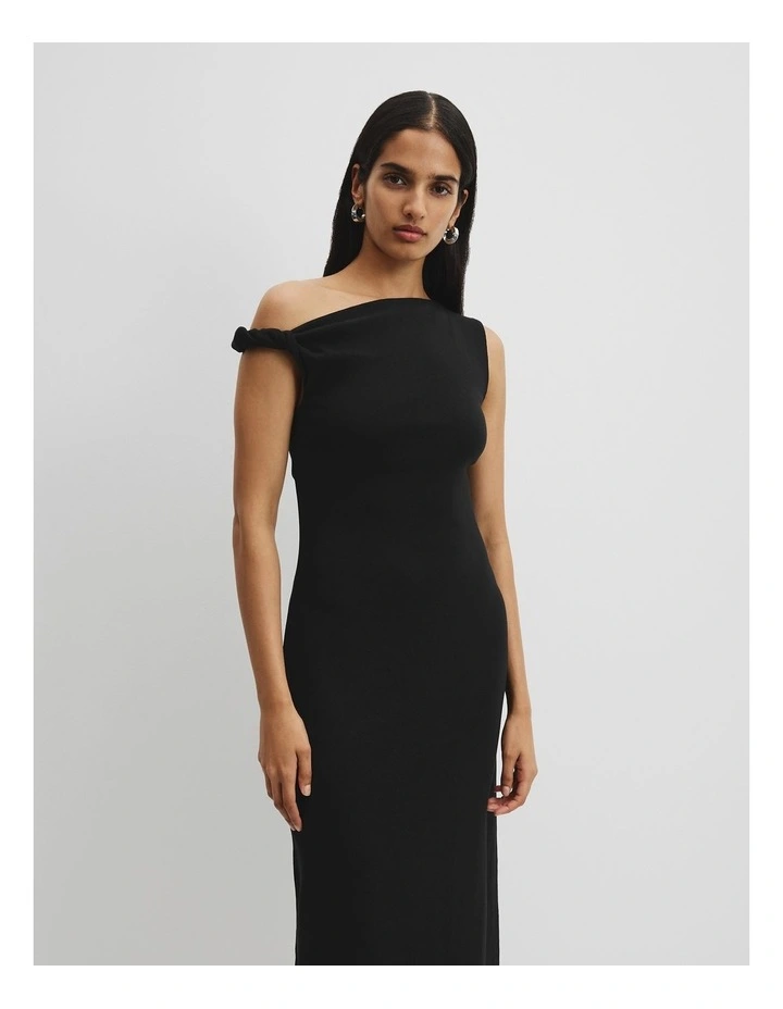 Cotton Blend Twist Detail Rib Dress in Black image 1