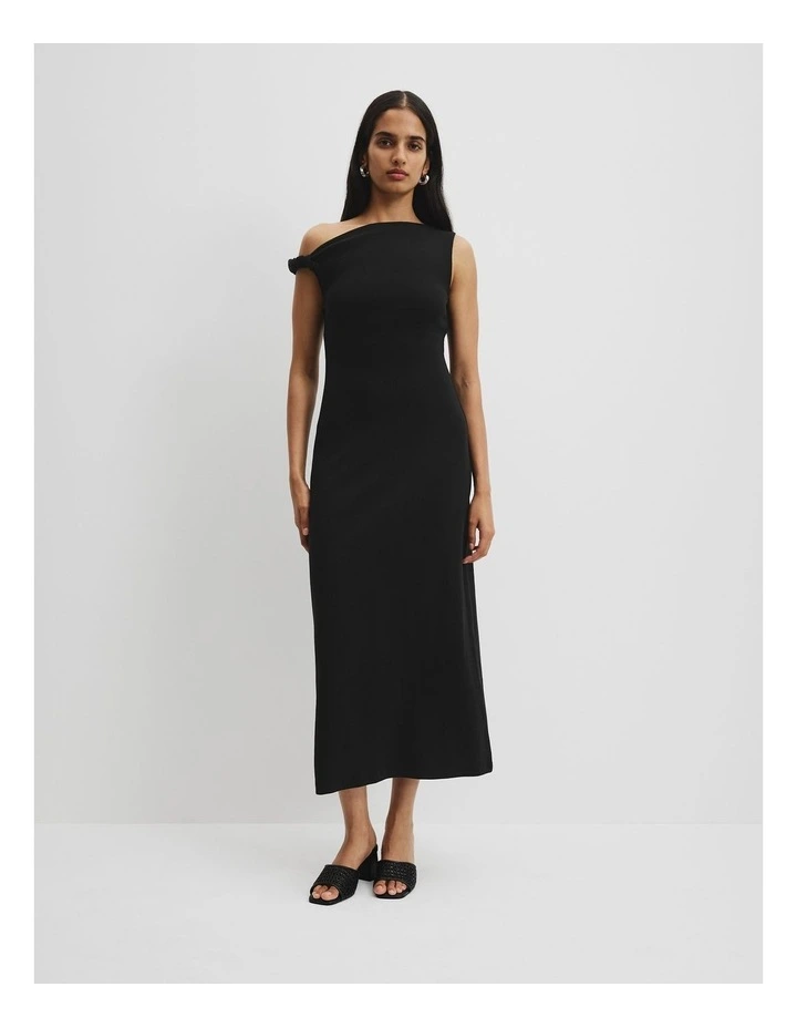 Cotton Blend Twist Detail Rib Dress in Black image 3