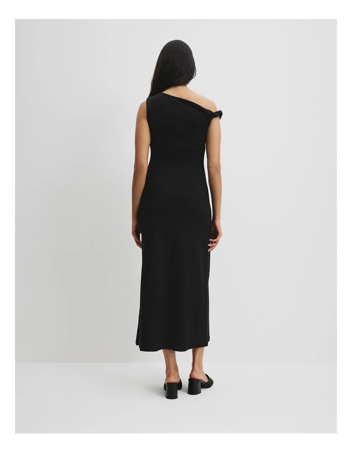 Cotton Blend Twist Detail Rib Dress in Black image 4