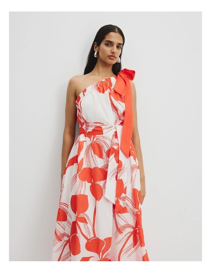Print Trapeze Maxi Dress in Light Botanical Orange image 1
