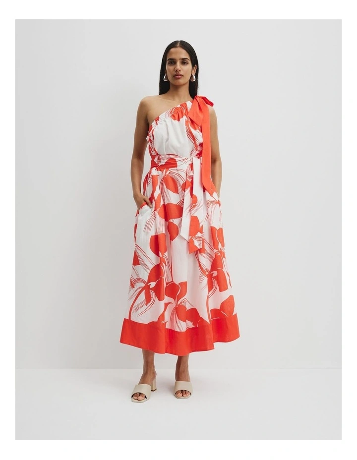 Print Trapeze Maxi Dress in Light Botanical Orange image 3