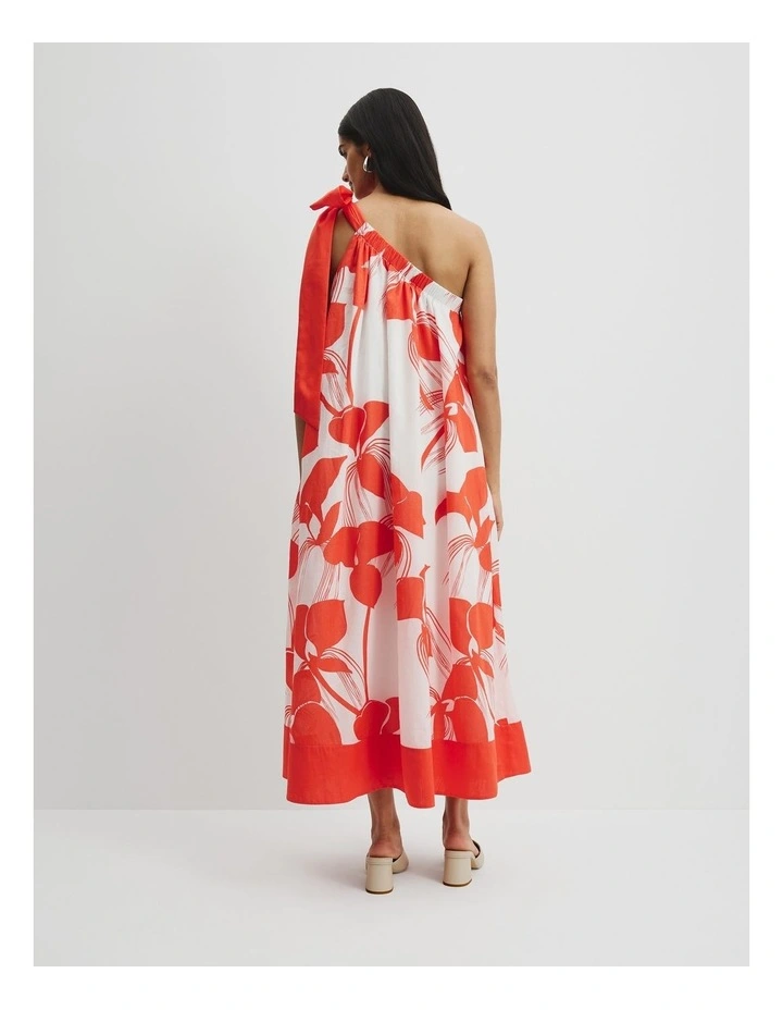 Print Trapeze Maxi Dress in Light Botanical Orange image 4