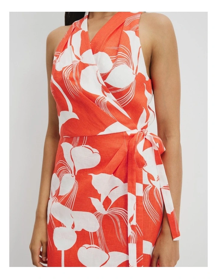 Organically Grown Linen Print Halter Mini Dress in Botanical Orange image 2