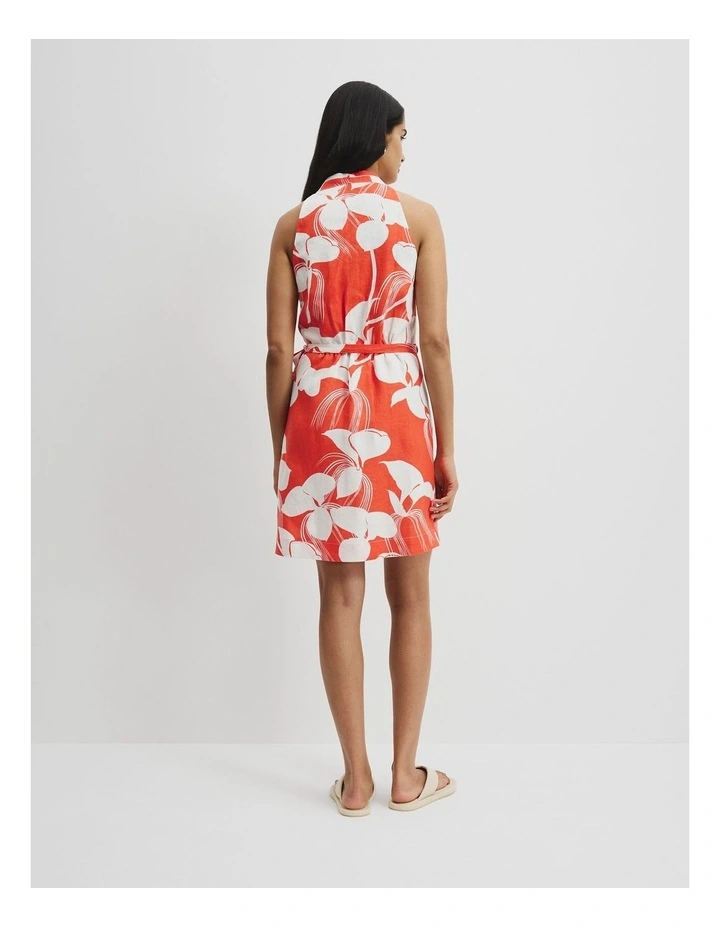 Organically Grown Linen Print Halter Mini Dress in Botanical Orange image 4