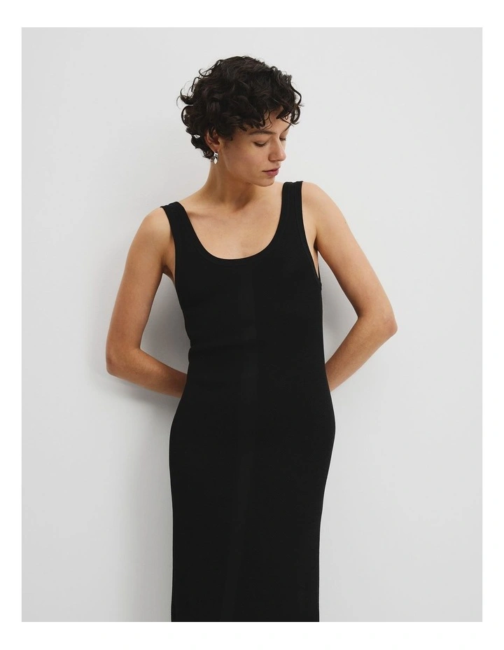 Waffle Knit Midi Dress in Black image 1