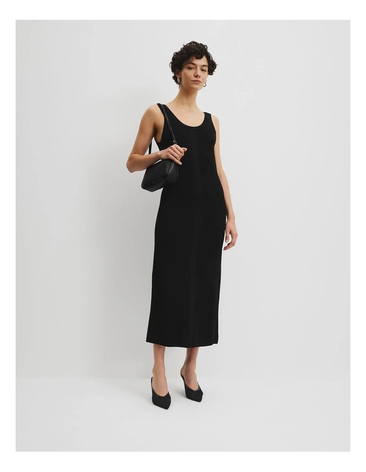 Waffle Knit Midi Dress in Black image 2