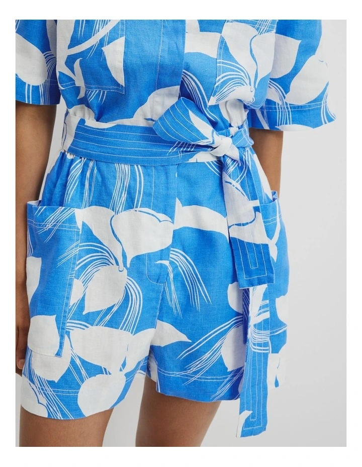 Organically Grown Linen Print Playsuit in Botanical Blue image 2