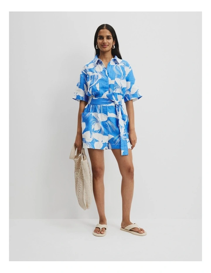 Organically Grown Linen Print Playsuit in Botanical Blue image 3