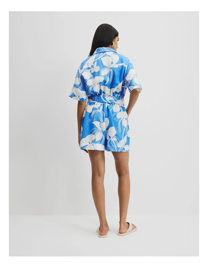 Organically Grown Linen Print Playsuit in Botanical Blue image 4