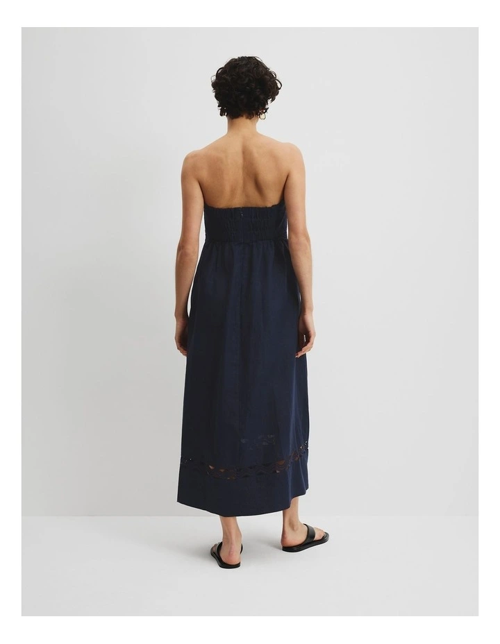 Linen Scallop Trim Midi Dress in Navy image 4