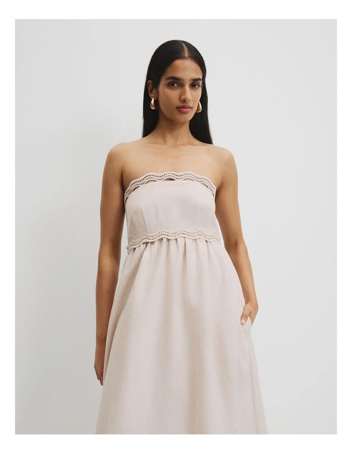Linen Scallop Trim Midi Dress in Bisque image 1