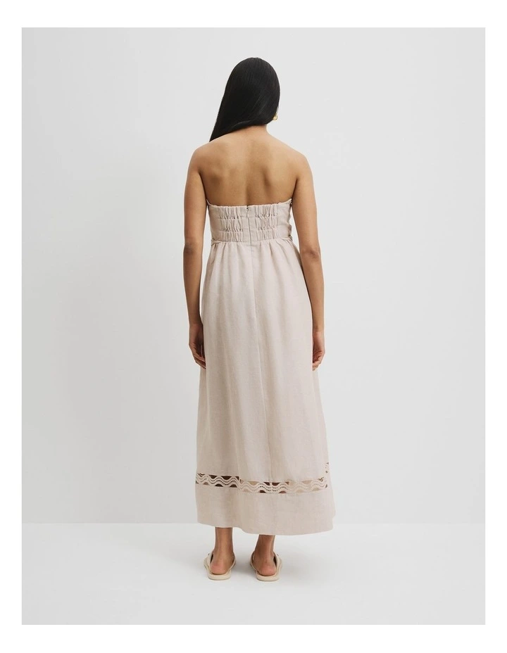 Linen Scallop Trim Midi Dress in Bisque image 4