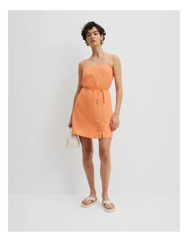 Organically Grown Cotton Linen Shift Mini Dress in Melon image 1