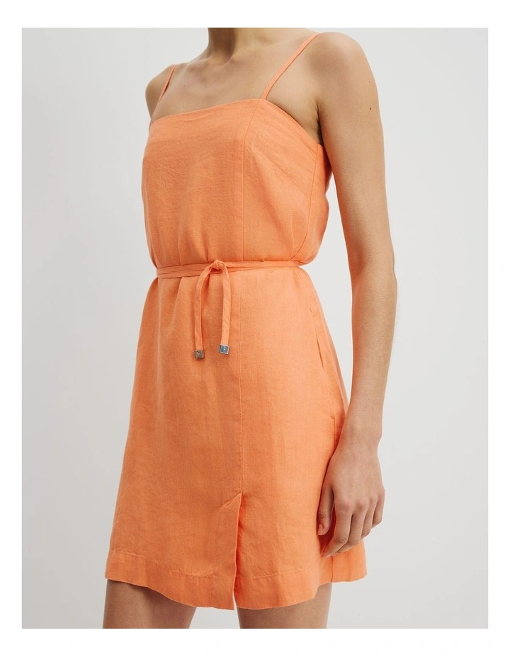 Organically Grown Cotton Linen Shift Mini Dress in Melon image 2