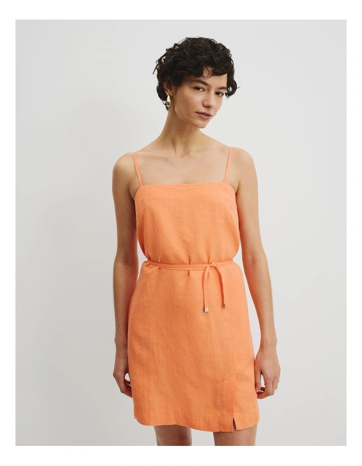 Organically Grown Cotton Linen Shift Mini Dress in Melon image 3