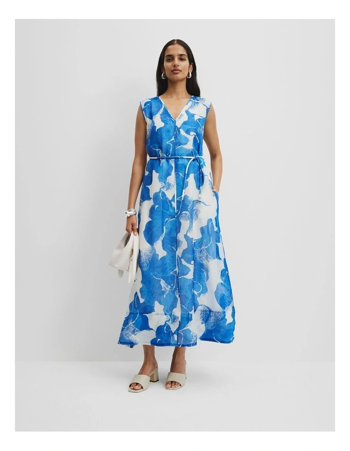 Print Maxi Dress in Marine Textured Geo image 1
