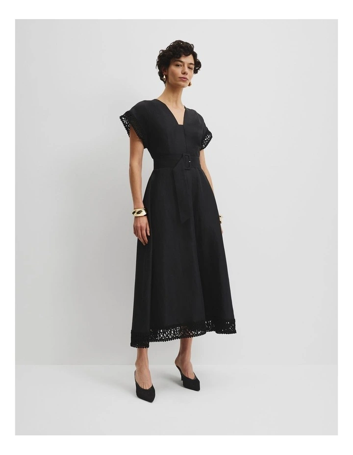Crochet Trim Dress in Black image 1