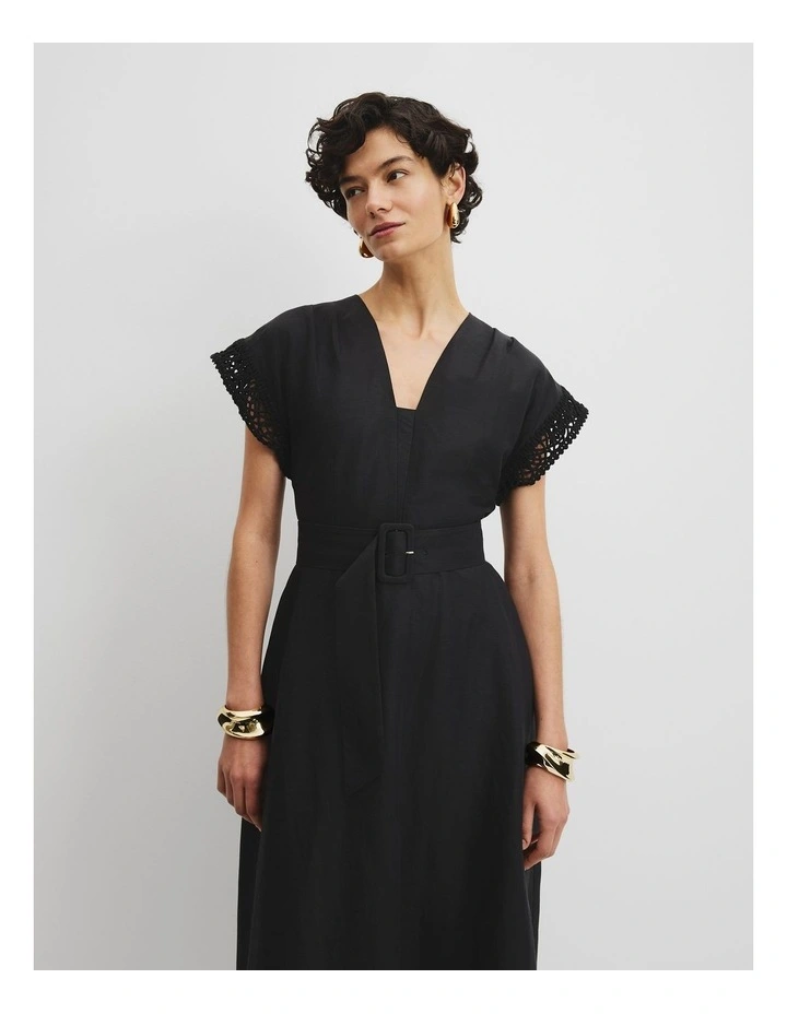 Crochet Trim Dress in Black image 2