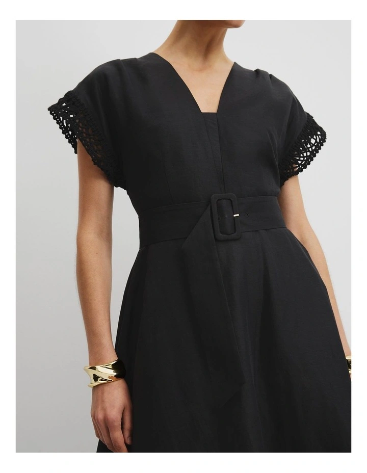 Crochet Trim Dress in Black image 3