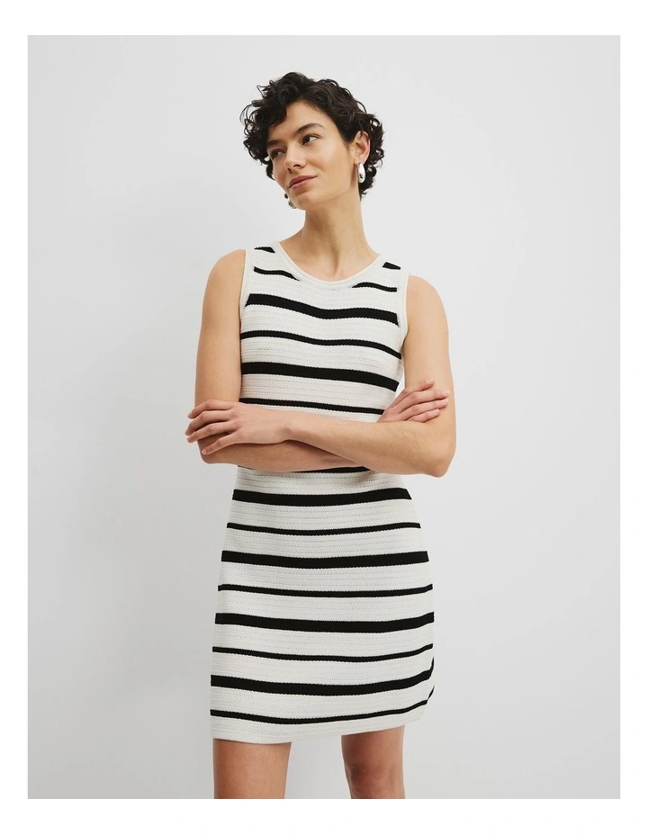 Organically Grown Cotton Stripe Crochet Knit Dress in Black Stripe image 1