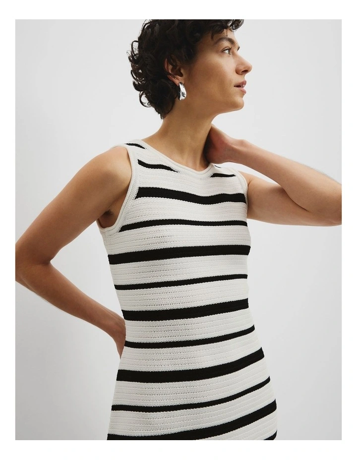 Organically Grown Cotton Stripe Crochet Knit Dress in Black Stripe image 3