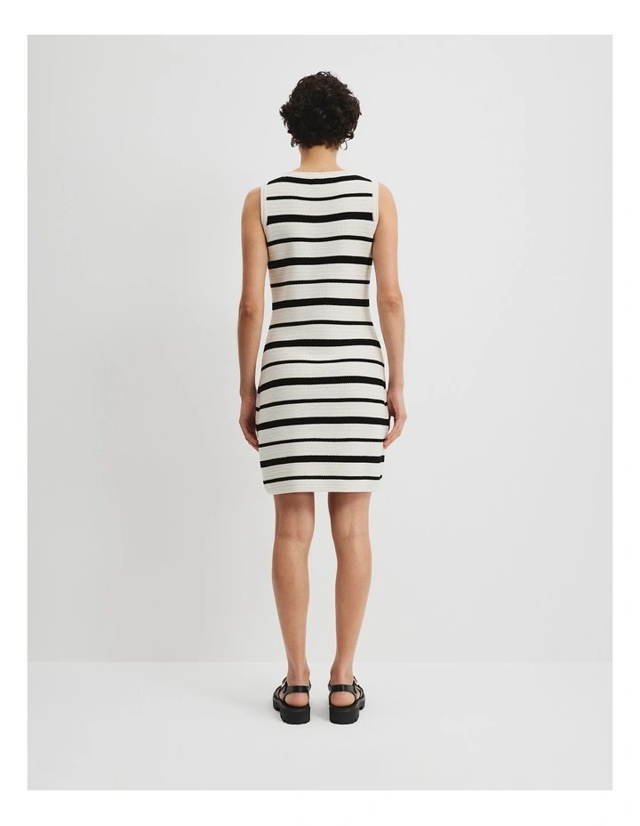 Organically Grown Cotton Stripe Crochet Knit Dress in Black Stripe image 4