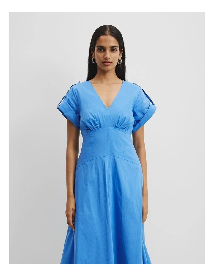 Poplin Basque Midi Dress in Arctic Blue image 1