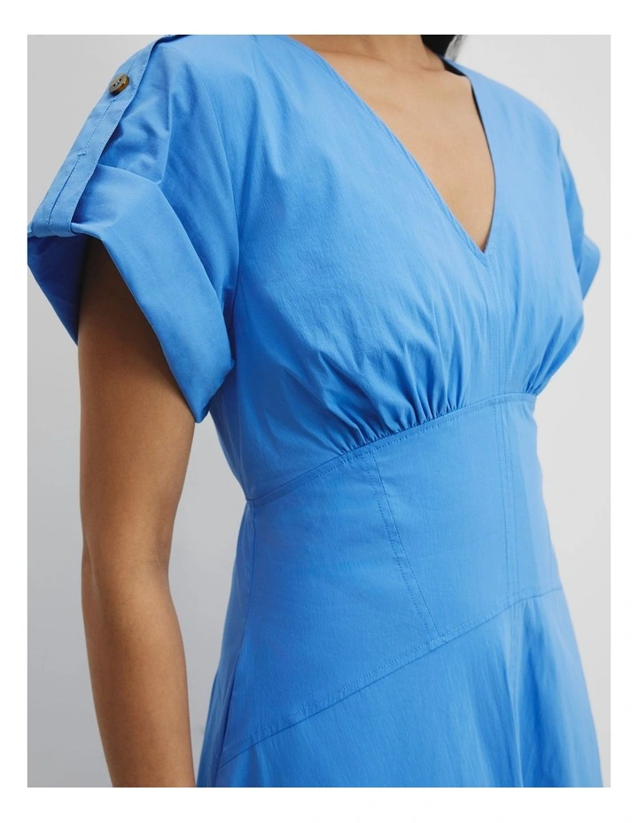 Poplin Basque Midi Dress in Arctic Blue image 2
