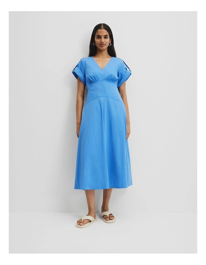 Poplin Basque Midi Dress in Arctic Blue image 3