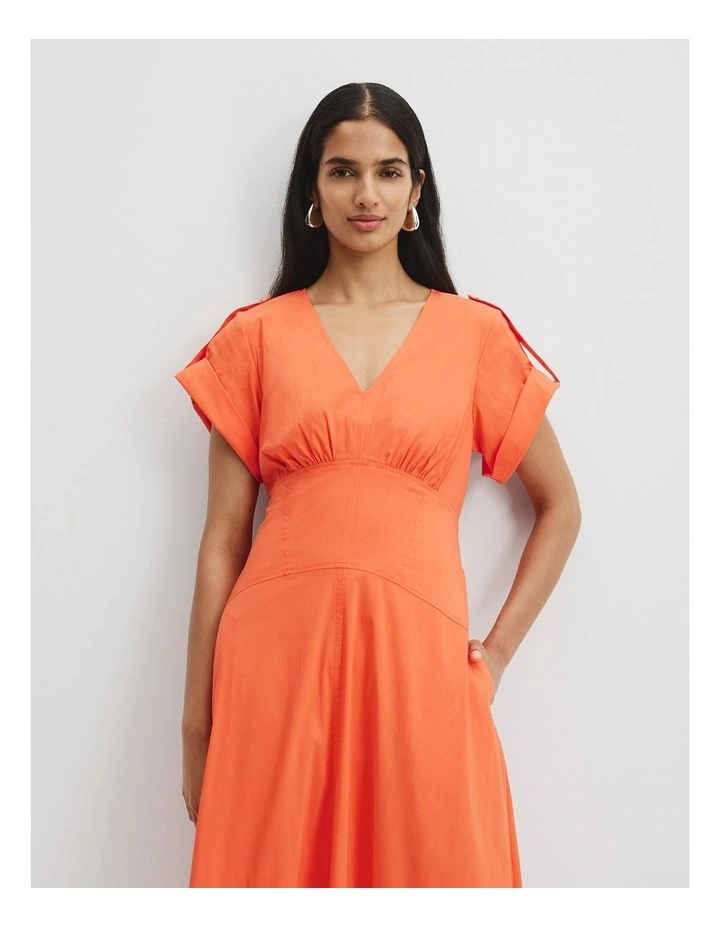 Poplin Basque Midi Dress in Tangerine image 1