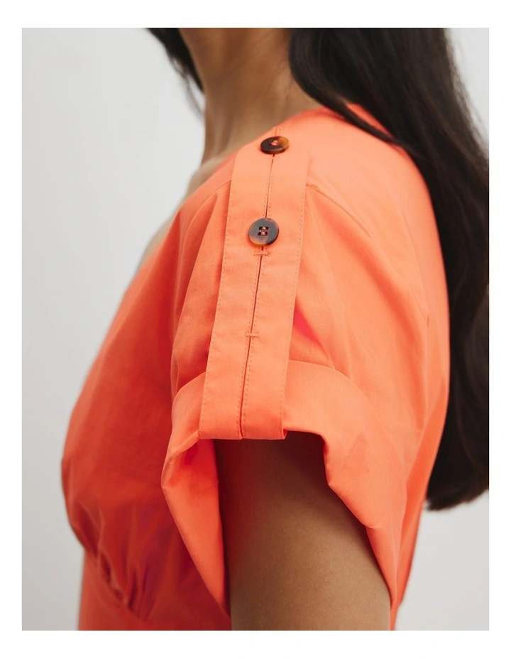 Poplin Basque Midi Dress in Tangerine image 3