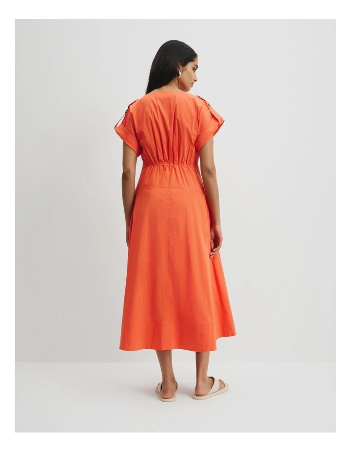 Poplin Basque Midi Dress in Tangerine image 4