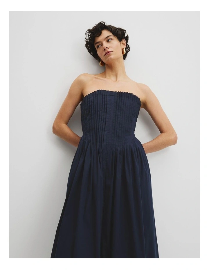 Tucked Poplin Dress in Navy image 1