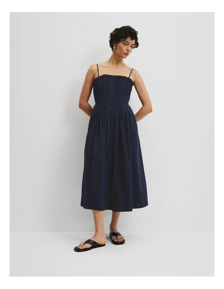 Tucked Poplin Dress in Navy image 2