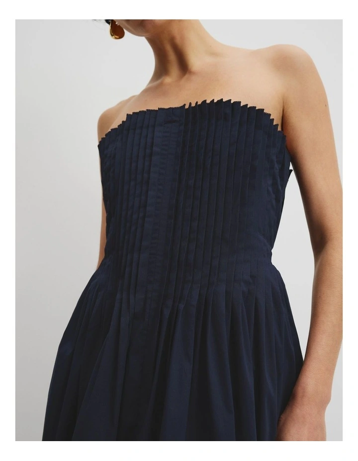 Tucked Poplin Dress in Navy image 3