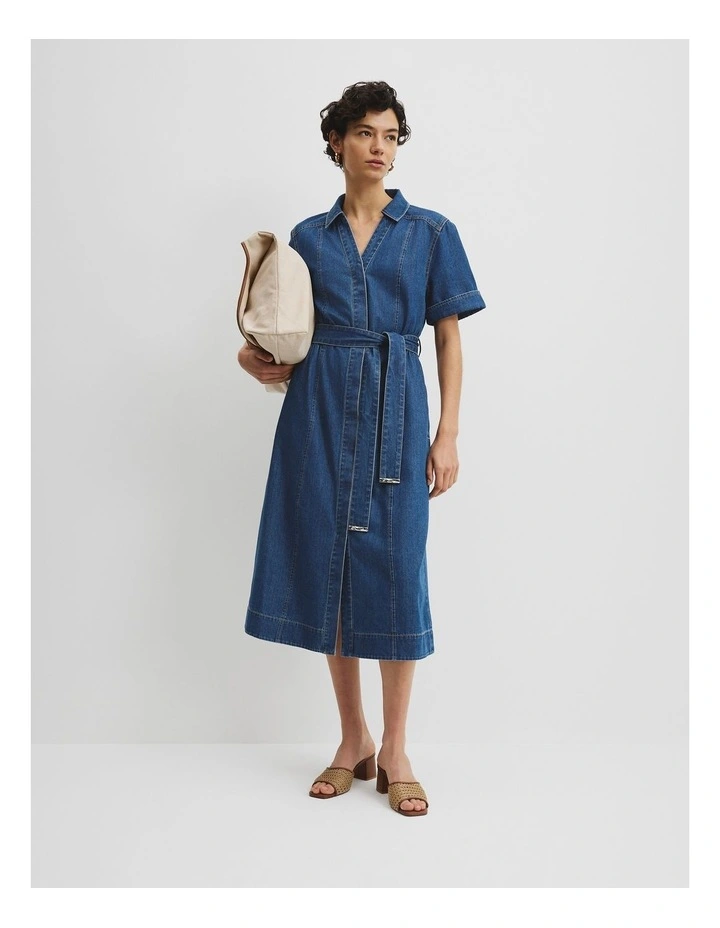 Chambray Midi Dress in Washed Indigo image 1