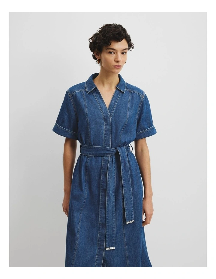 Chambray Midi Dress in Washed Indigo image 3