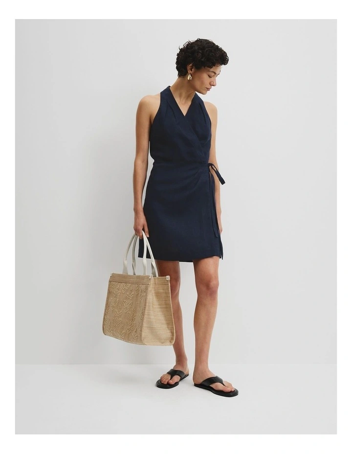 Organically Grown Linen Halter Mini Dress in Navy image 2