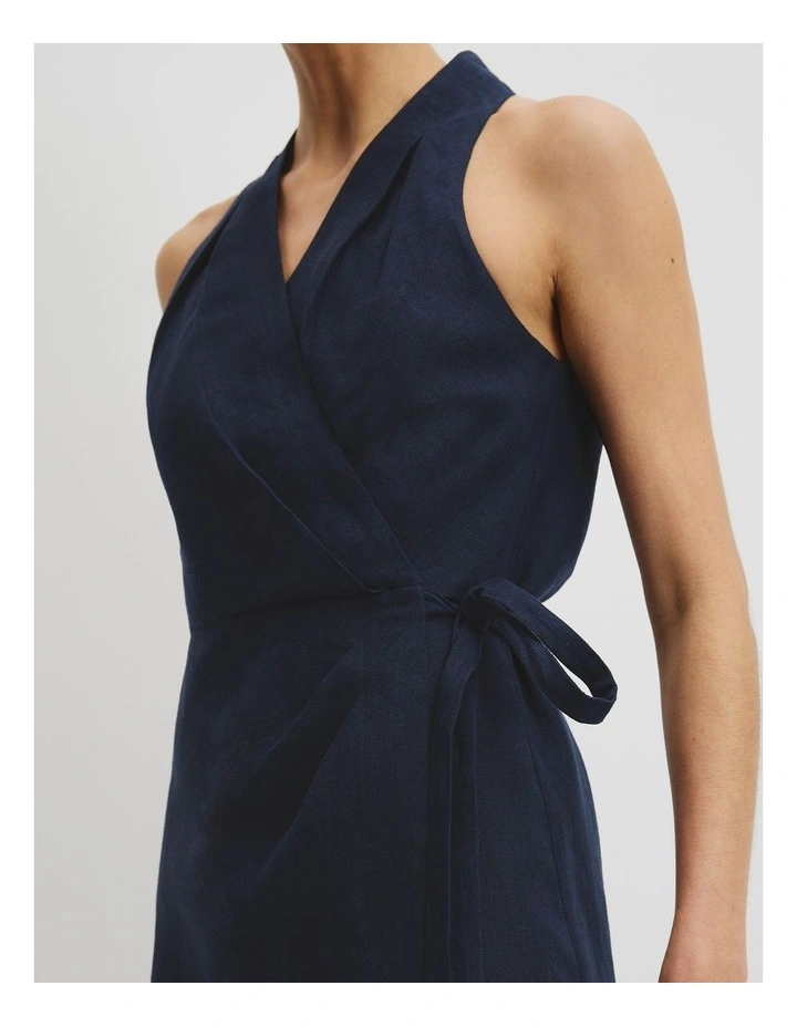 Organically Grown Linen Halter Mini Dress in Navy image 3