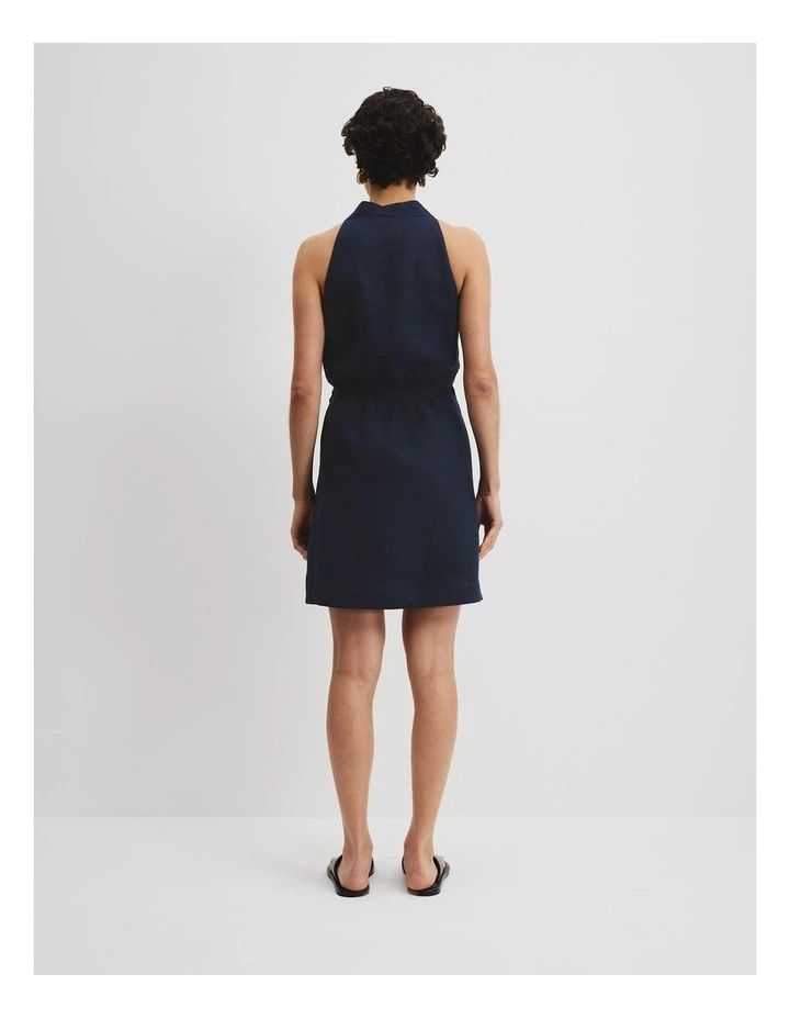 Organically Grown Linen Halter Mini Dress in Navy image 4
