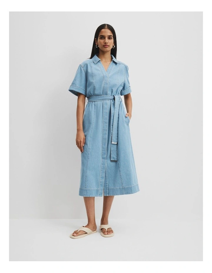 Chambray Midi Dress in Light Wash image 1